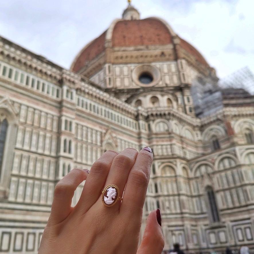 18k Gold Cameo Ring, waterproof ring, silver sterling, made in Italy, adjustable ring, mom gift, sea shell cameo, gift for her, shell cameo
