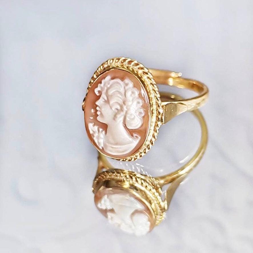 18k Gold Cameo Ring, waterproof ring, silver sterling, made in Italy, adjustable ring, mom gift, sea shell cameo, gift for her, shell cameo