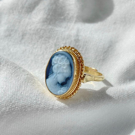 Blue cameo ring, 18k gold ring, adjustable ring, silver sterling 925, gift for her, made in Italy, blue cameo ring, antique cameo ring, mom