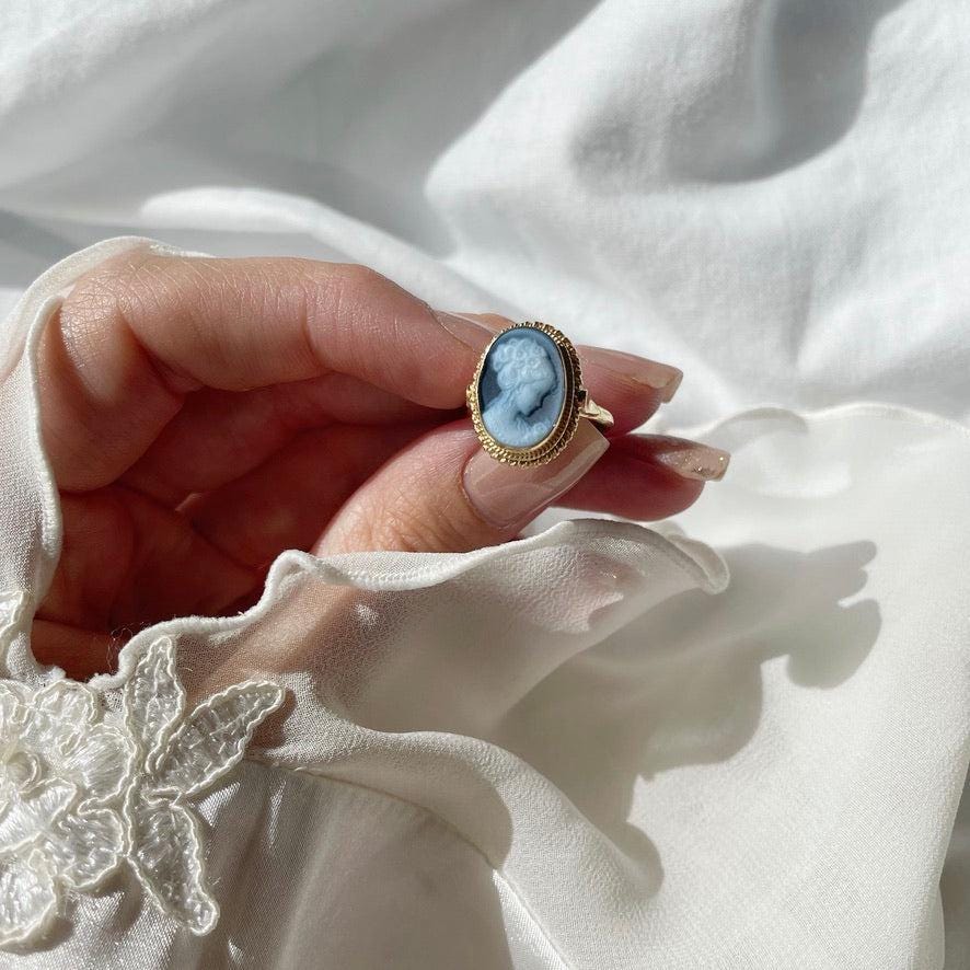 Blue cameo ring, 18k gold ring, adjustable ring, silver sterling 925, gift for her, made in Italy, blue cameo ring, antique cameo ring, mom