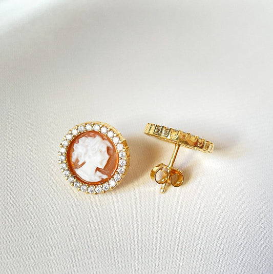 Handmade Cameo Earrings, 18K gold earrings, vintage earrings, anniversary wedding gift, made in Italy, minimalist earrings, stud earrings
