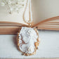 Genuine cameo jewelry necklace, Girl with flowers and pink stone, silver sterling 925, personal gift for her, bridal wedding jewelry, coral