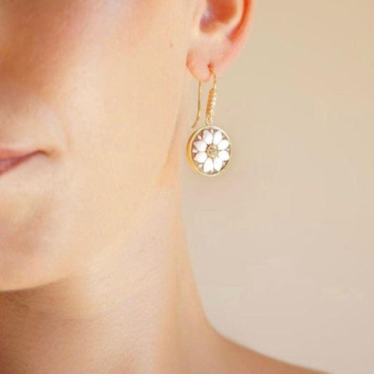 Handmade cameo drop earrings, floral theme, wedding and anniversary gift, gold earrings, made in Italy, custom unique gift, gifts under 100
