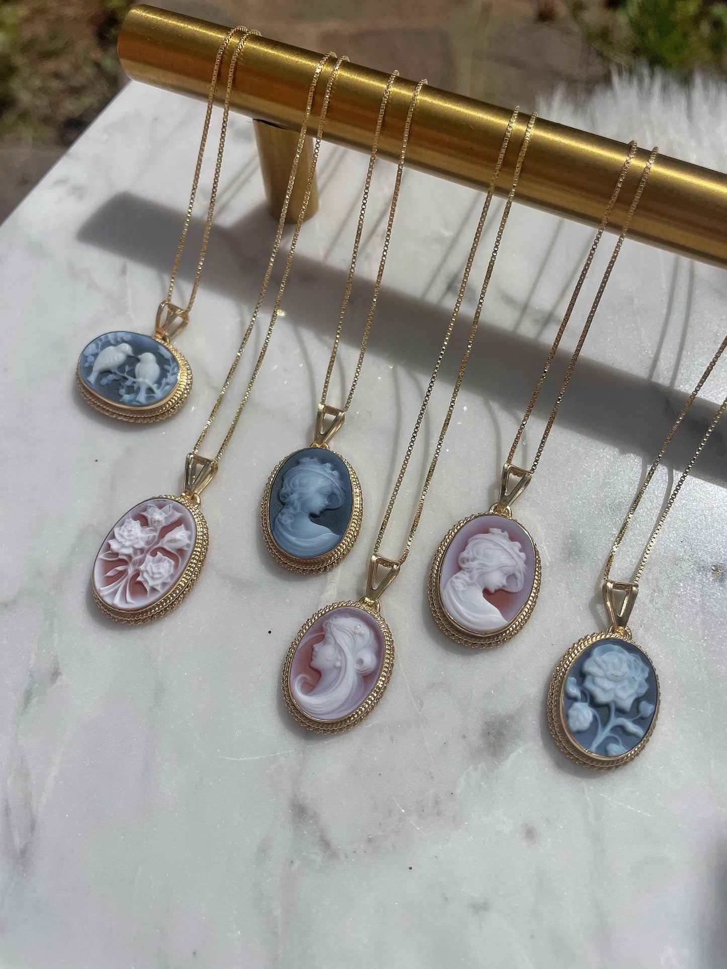 Floral cameo necklace, 18k gold, flower boquet necklace, mom, silver sterling 925, made in Italy, gift for her, rose lover, cameo necklace