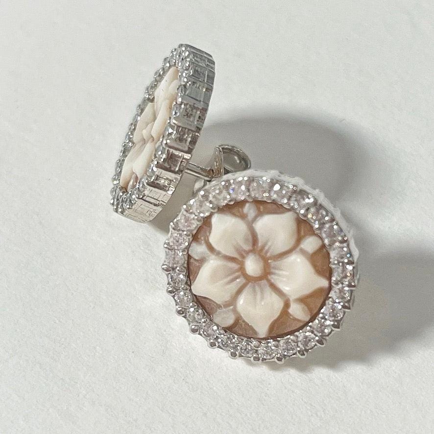 Cameo earrings, handmade silver Jewelry, floral theme, handmade gift for her, anniversary gift, bridal jewelry wedding gift, minimalistic,