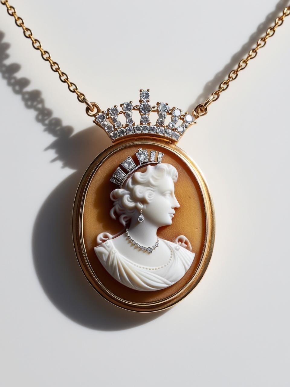 Queen Elizabeth cameo necklace, fall wedding jewelry, bridal necklace, wedding gift, genuine Italian cameo, vitage necklace, made in Italy