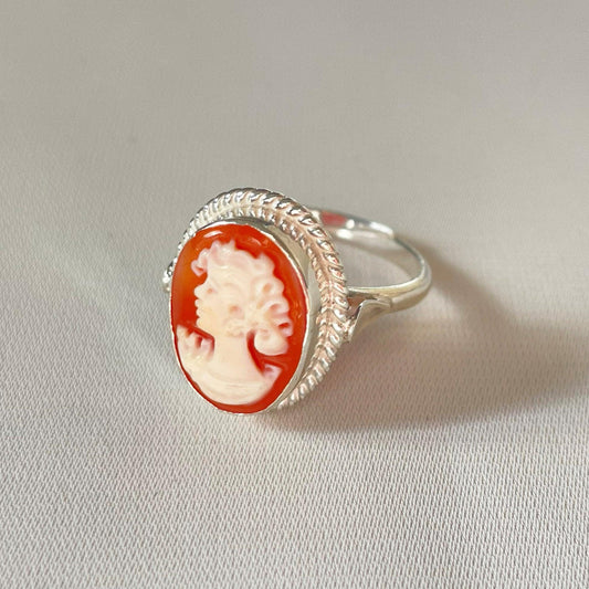 Cameo adjustable ring, Cameo Silver frame, handmade custom gift, midi ring, anniversary gift for her, made in Italy, mother jewelry, classic