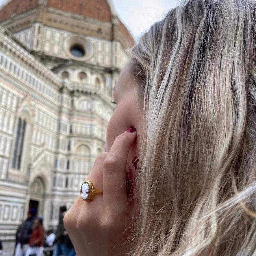 Cameo adjustable ring, Cameo Silver frame, handmade custom gift, midi ring, anniversary gift for her, made in Italy, mother jewelry, classic