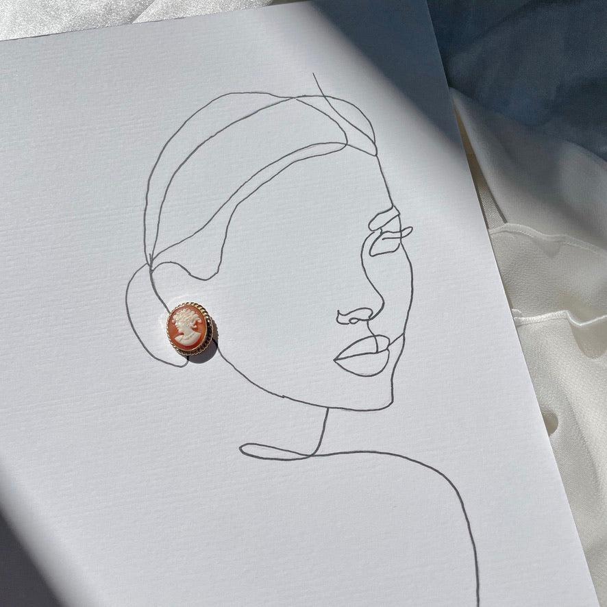 18K gold earrings, Cameo earrings, wedding anniversary gift, bridal jewelry, custom unique gift, camée, waterproof stud earrings, Italian