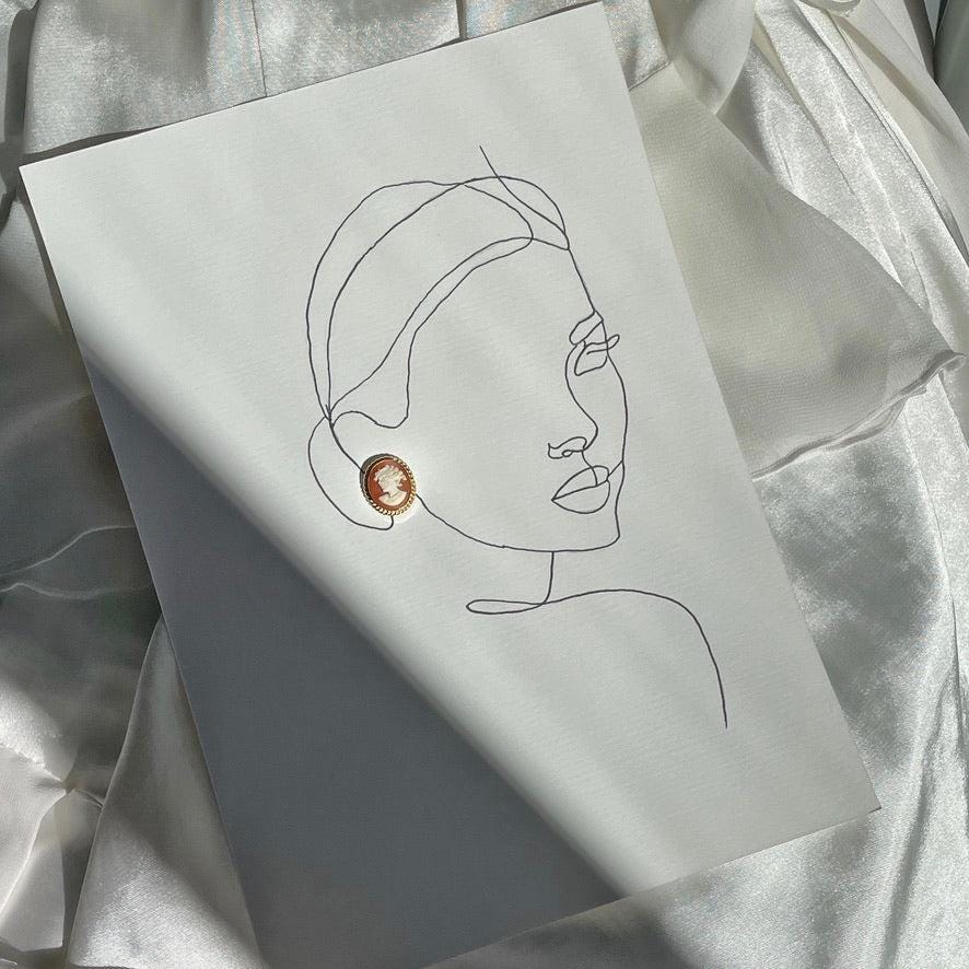18K gold earrings, Cameo earrings, wedding anniversary gift, bridal jewelry, custom unique gift, camée, waterproof stud earrings, Italian