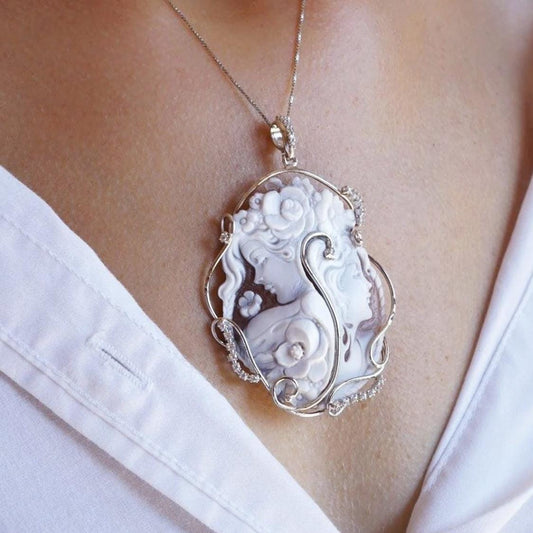 Genuine cameo jewelry necklace, made in Italy, silver sterling 925, personal gift for her, bridal wedding jewelry, personalised jewelry, mom