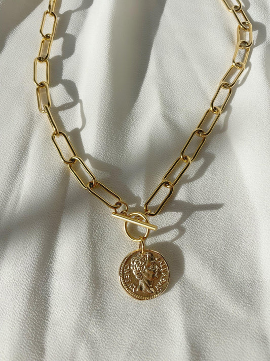 cable link chain necklace, pearl pendant, 18k gold necklace, waterproof golden necklace, link chain necklace, toggle clasp link chain, mom