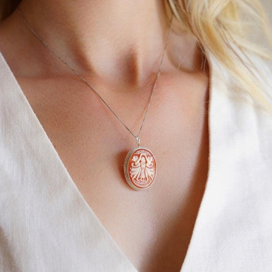 The Three Graces Cameo necklace, silver sterling, Victorian vintage jewelry, made in Italy, cameo Brooch, unique wedding gift, Italian cameo