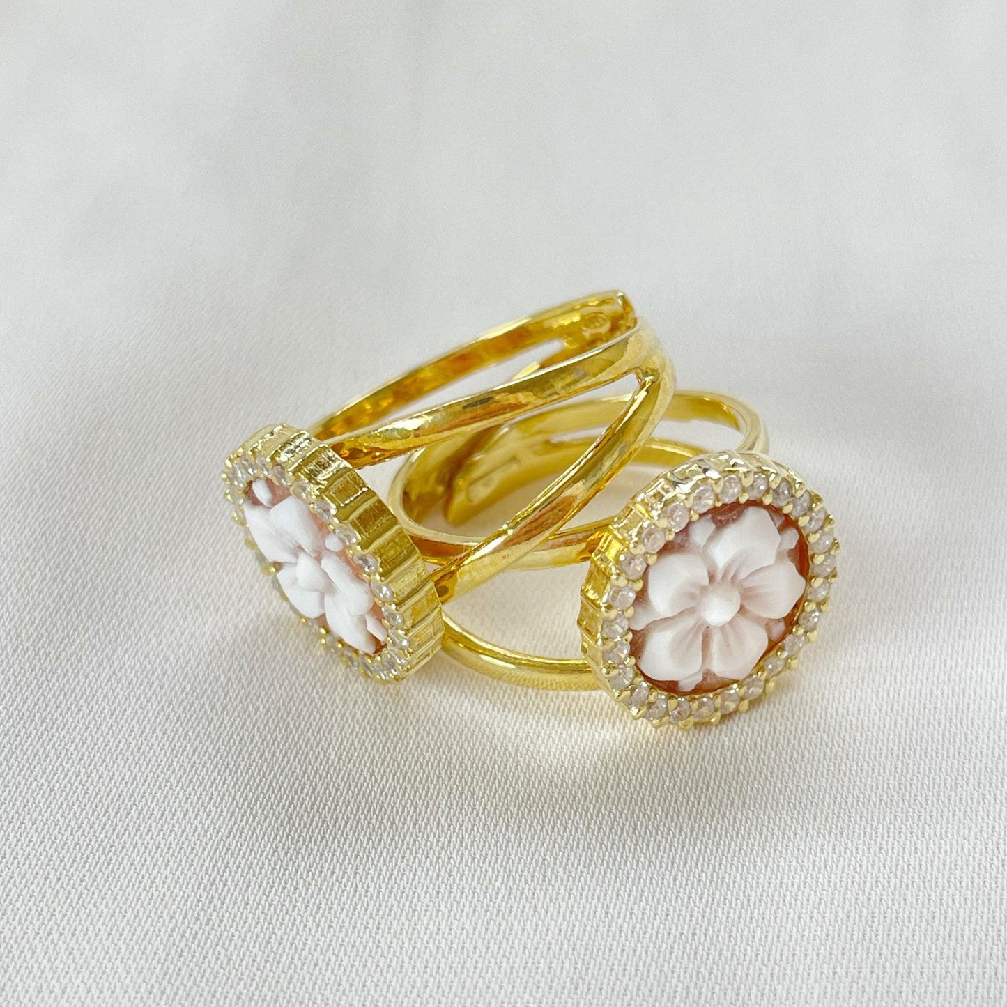 18K gold ring, Handmade cameo ring, Italian, anniversary gift, adjustable ring, minimalistic ring, birth flower jewelry, waterproof ring