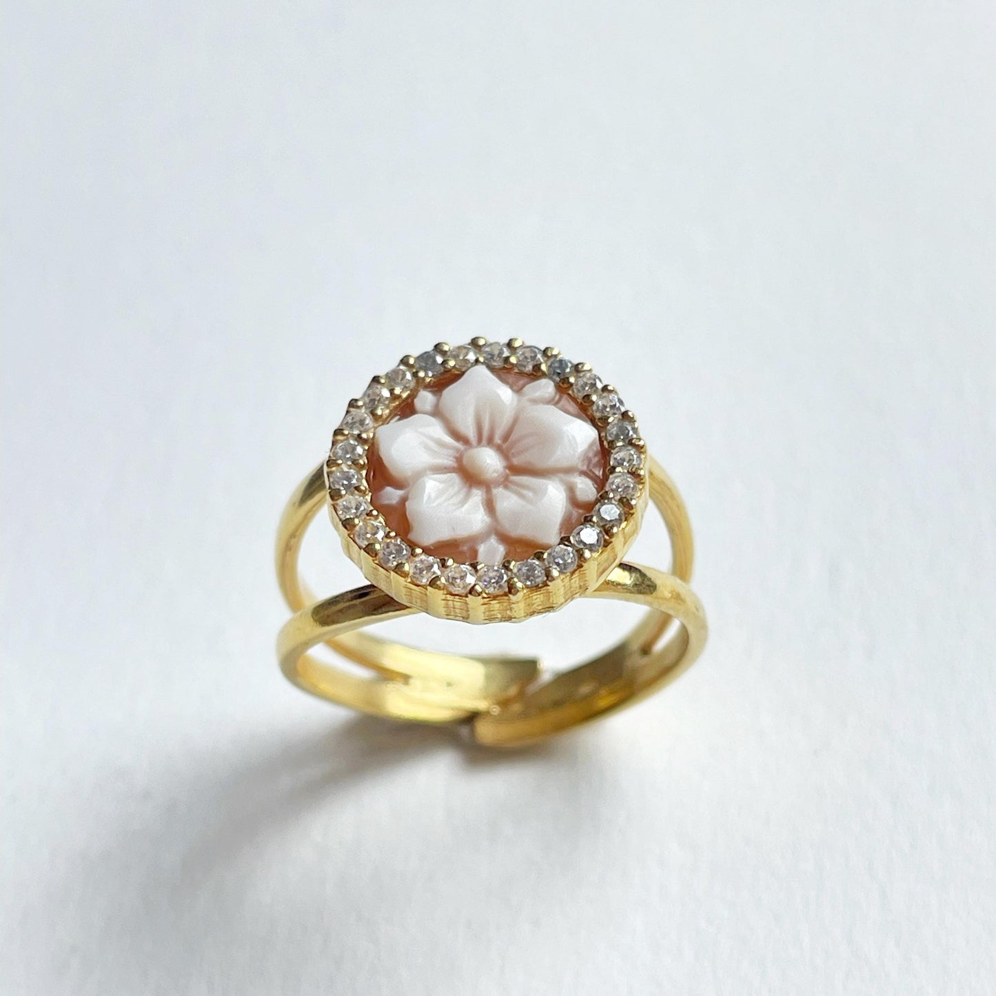 18K gold ring, Handmade cameo ring, Italian, anniversary gift, adjustable ring, minimalistic ring, birth flower jewelry, waterproof ring