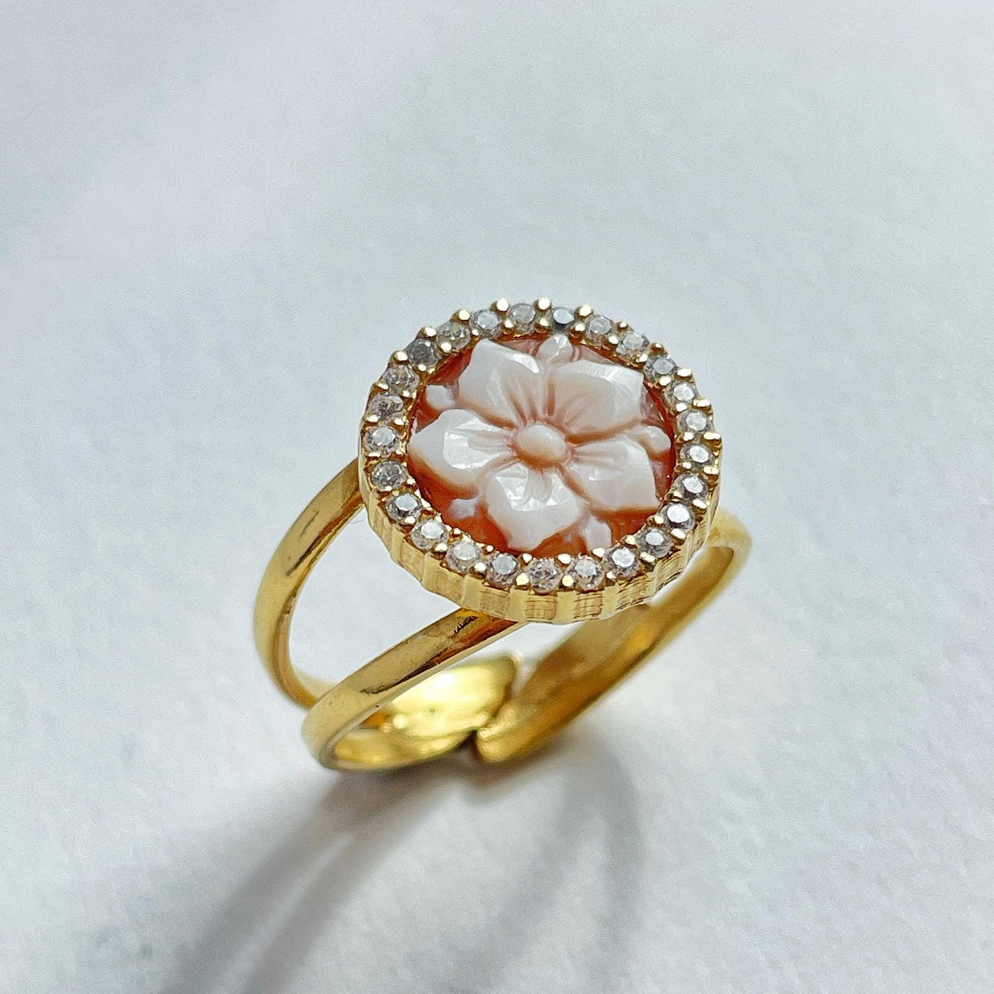 18K gold ring, Handmade cameo ring, Italian, anniversary gift, adjustable ring, minimalistic ring, birth flower jewelry, waterproof ring
