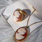 Classic Cameo set, 18K gold necklace, genuine cameo, handmade in Italy, sea shell cameo, wedding gift,  jewelry set, daughter gift, mum gift