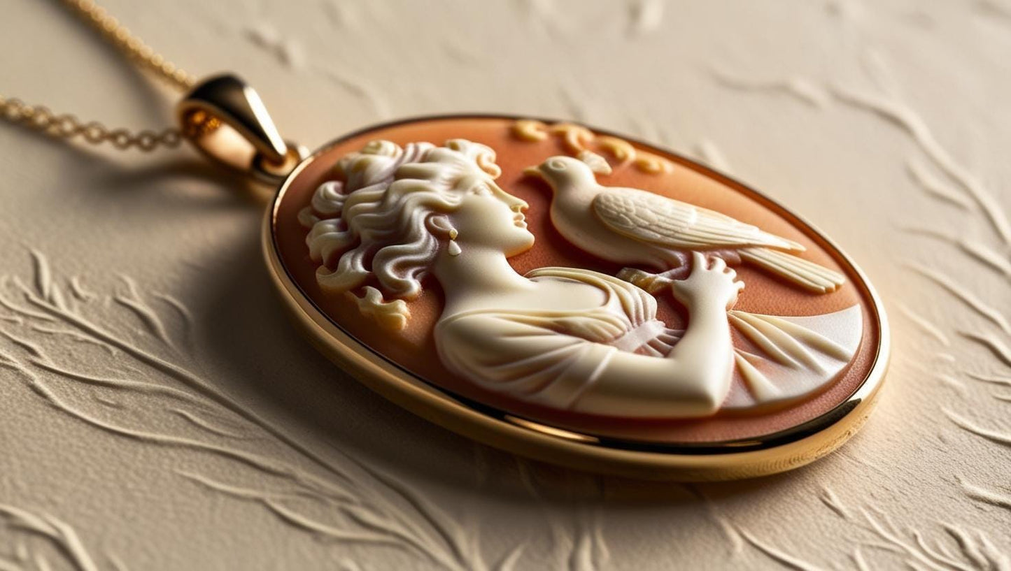 Lady and bird cameo necklace, personalised gift for her, bridal necklace, wedding, genuine Italian cameo, jewelry gift set, vintage cameo
