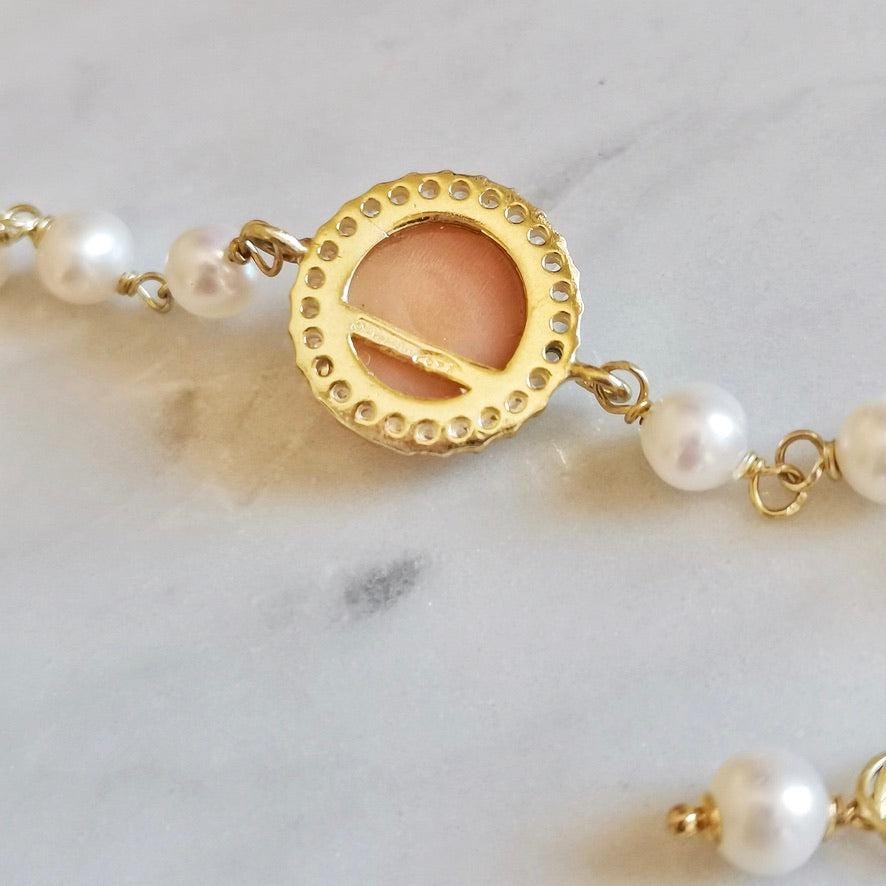 Cameo pearl handmade bracelet, bridal jewelry, handmade gift, anniversary, minimalist, 18k gold set, made in Italy, charming pearl bracelet