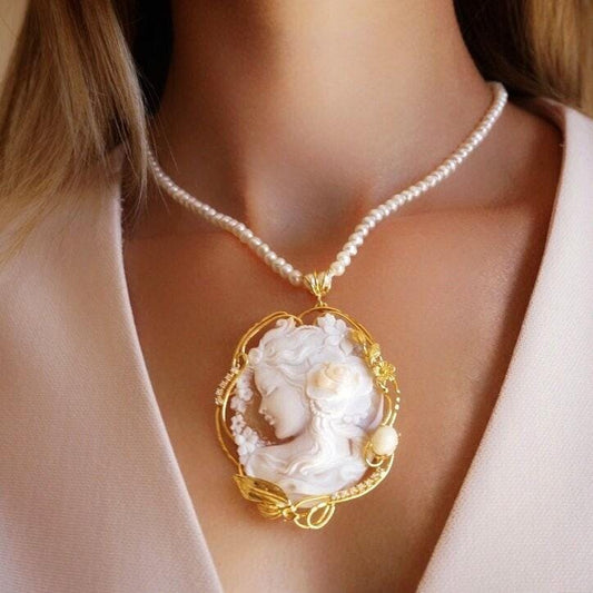 Genuine cameo necklace, medallion pendant, made in Italy, silver sterling 925, personalised gift for her, bridal, wedding jewelry, coral