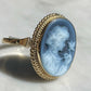Blue cameo adjustable ring, 18k gold plated, silver sterling 925