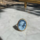Blue cameo adjustable ring, 18k gold plated, silver sterling 925