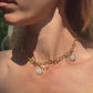 Choaker charm necklace, cable link chain necklace, flower cameo pendant, floral charm, 18k gold necklace, waterproof necklace, layered neckl