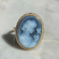 Blue cameo adjustable ring, 18k gold plated, silver sterling 925