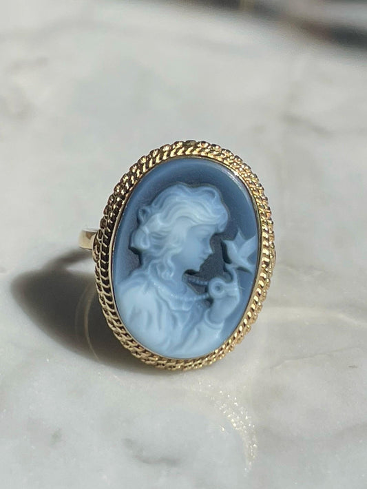 Blue cameo ring, 18k gold plated, adjustable ring, silver sterling 925, gift for her, made in Italy, gold cameo ring, cameo jewelry gift set