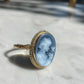 Blue cameo adjustable ring, 18k gold plated, silver sterling 925