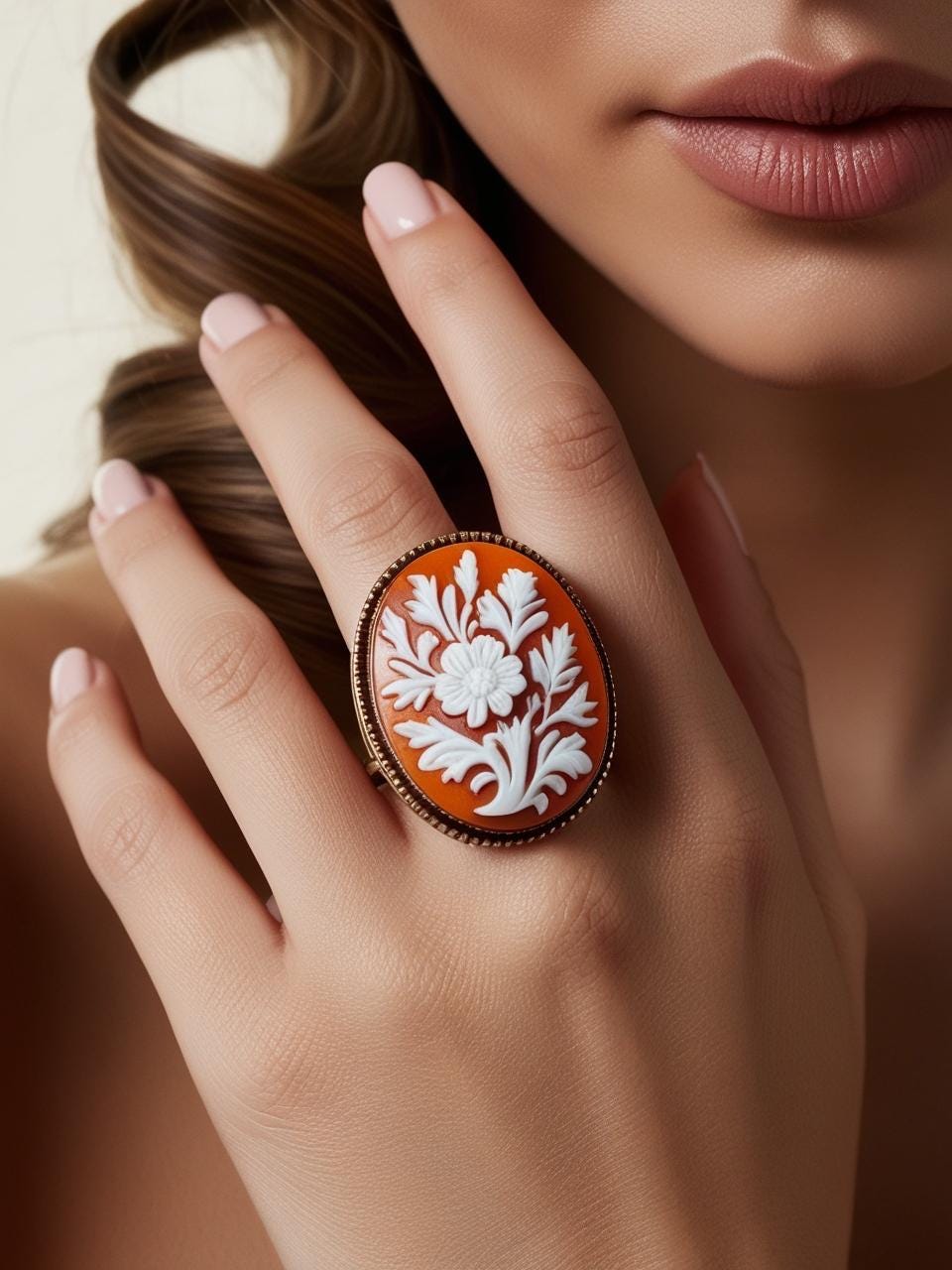 Floral Cameo Ring, made in Italy, trending 2025, gifts under 100, moms gift, unique handmade gift for daughter, 18K gold ring, free shipping