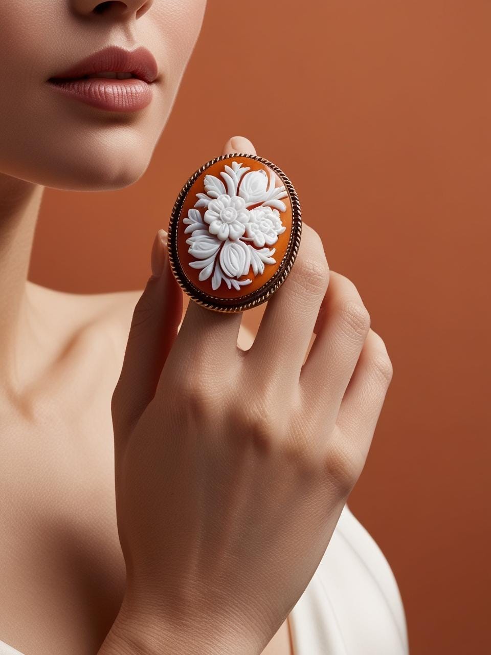 Floral Cameo Ring, made in Italy, trending 2025, gifts under 100, moms gift, unique handmade gift for daughter, 18K gold ring, free shipping