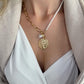 Cable link chain pearl necklace, pearl necklace, 18k gold necklace, waterproof golden necklace, link chain necklace, toggle clasp link chain