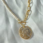 Cable link chain pearl necklace, pearl necklace, 18k gold necklace, waterproof golden necklace, link chain necklace, toggle clasp link chain