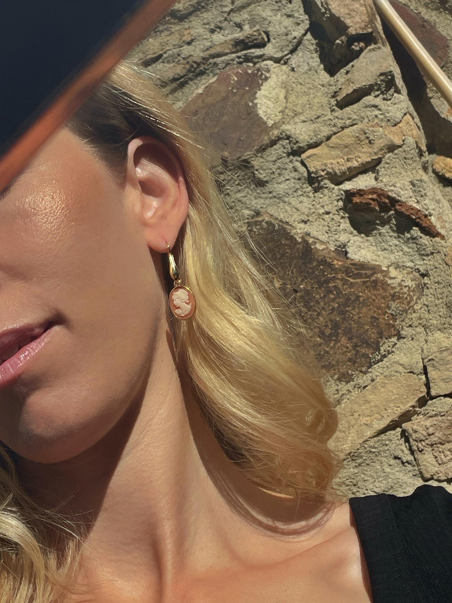 18K gold earrings, drop Cameo earrings, wedding anniversary gift, bridal jewelry, made in Italy, custom unique gift, camée, fall wedding