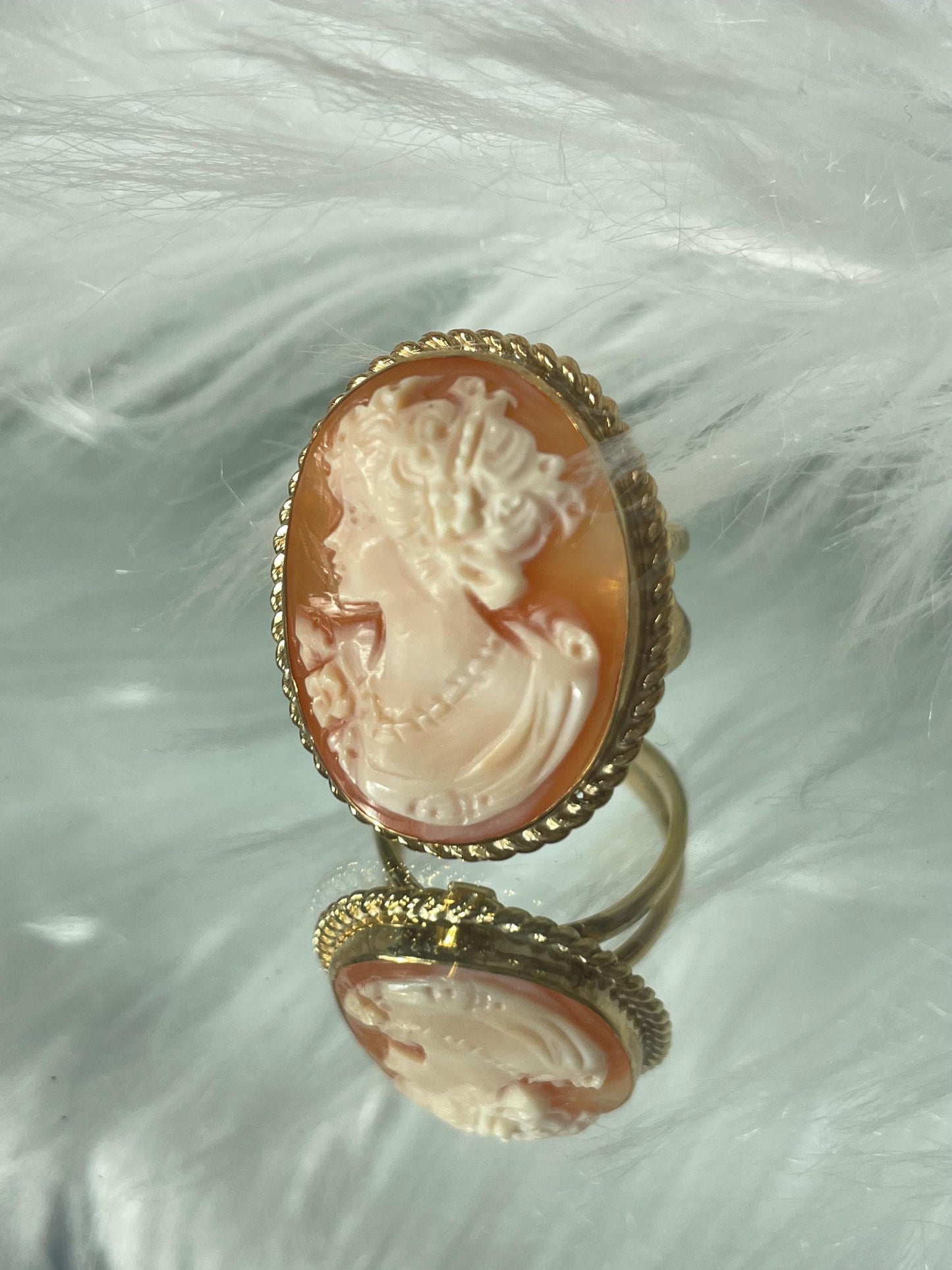 18k Gold plated Cameo Ring, waterproof ring, made in Italy, adjustable ring, statement ring, sea shell cameo, camée, unique gift for her