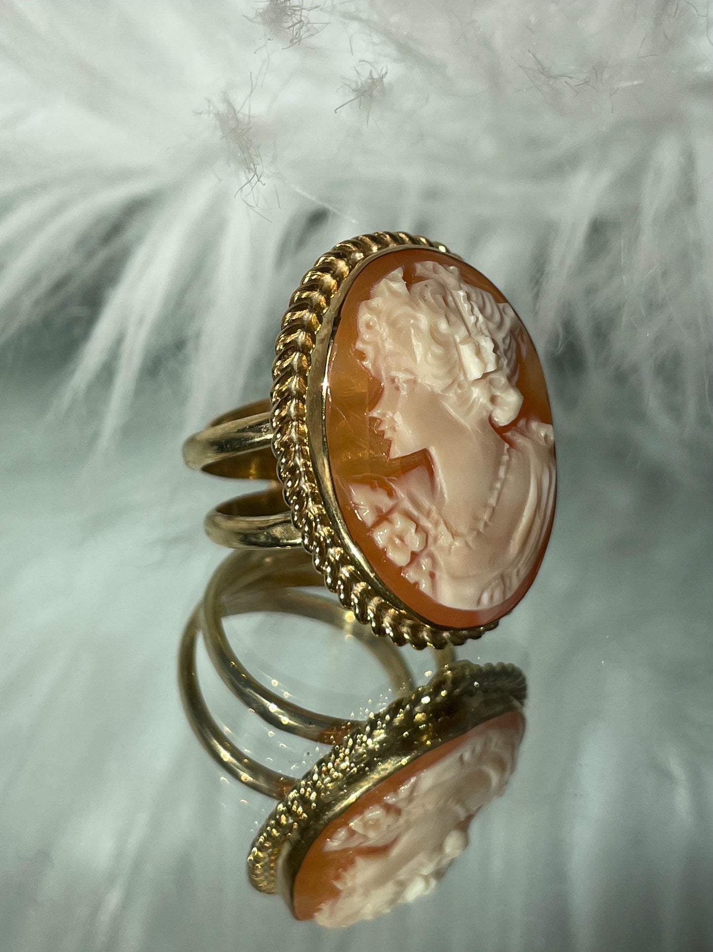 18k Gold plated Cameo Ring, waterproof ring, made in Italy, adjustable ring, statement ring, sea shell cameo, camée, unique gift for her