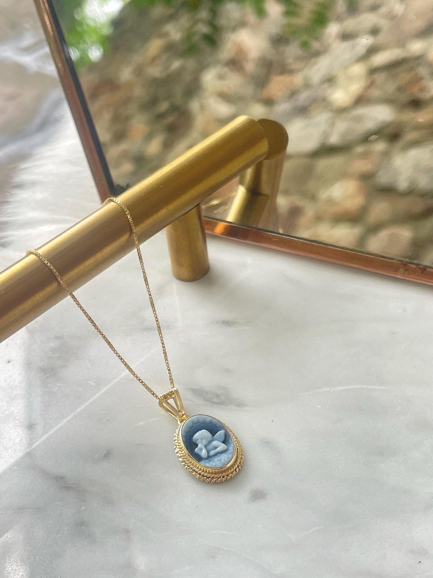 Angel blue cameo necklace, 18k gold, silver sterling, made in Italy, gift for her, unique necklace, cameo necklace, mom gift, mom, daughter