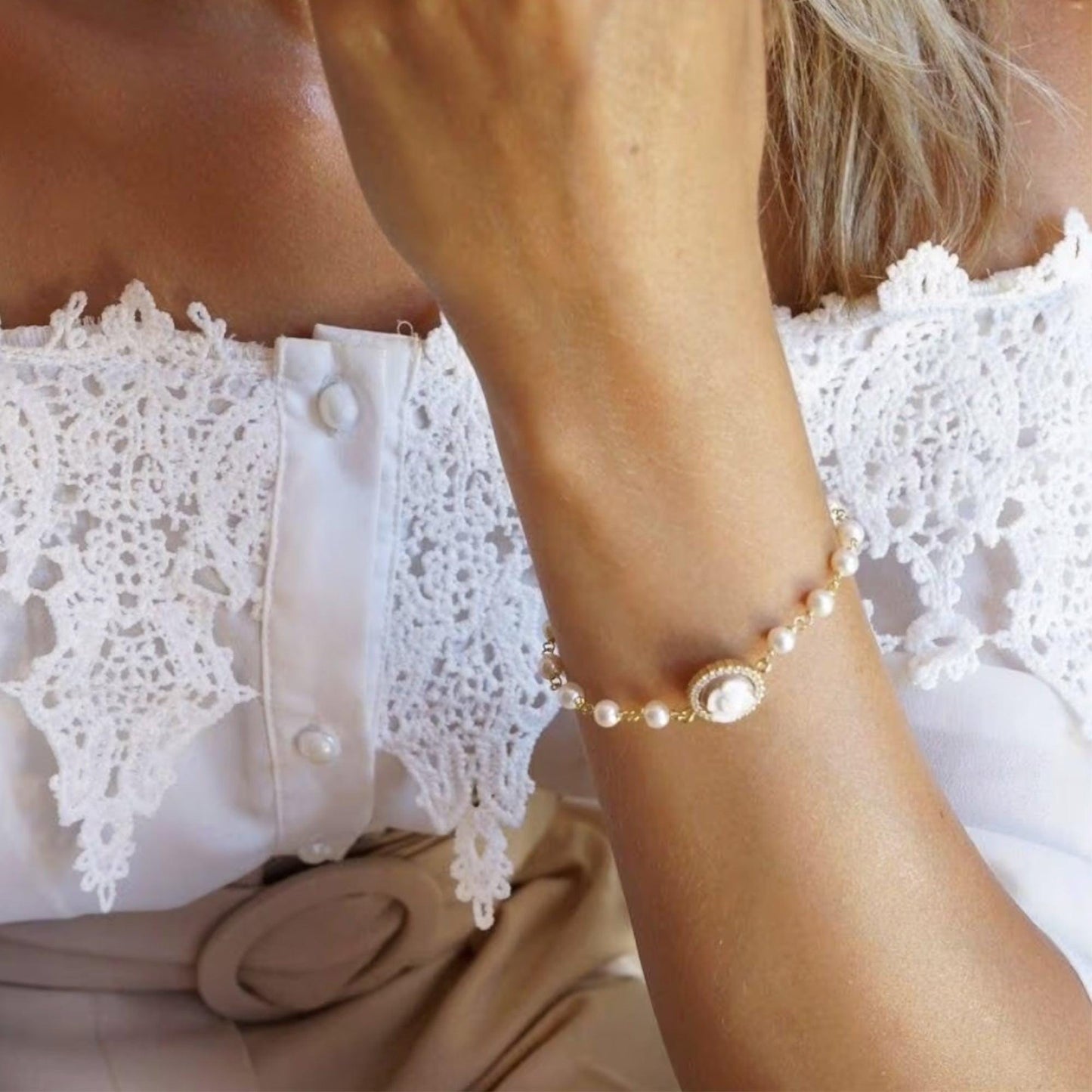 Cameo pearl bracelet, birth month flower, anniversary, minimalist pearl bracelet, personalised jewelry, jewelry gift set, bridal jewelry,