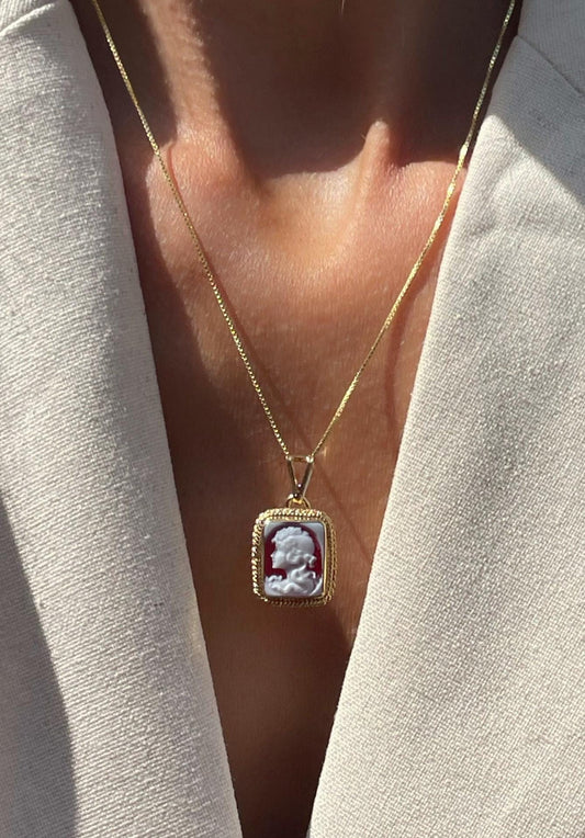 Square classic cameo necklace