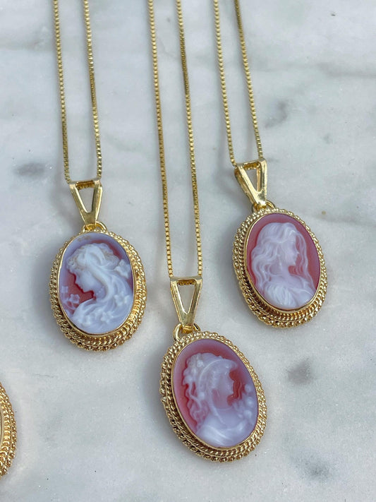 Lady cameo necklace, 18k gold, square cameo necklace, mom gift, silver sterling 925, made in Italy, antique cameo, rare vintage find, dainty