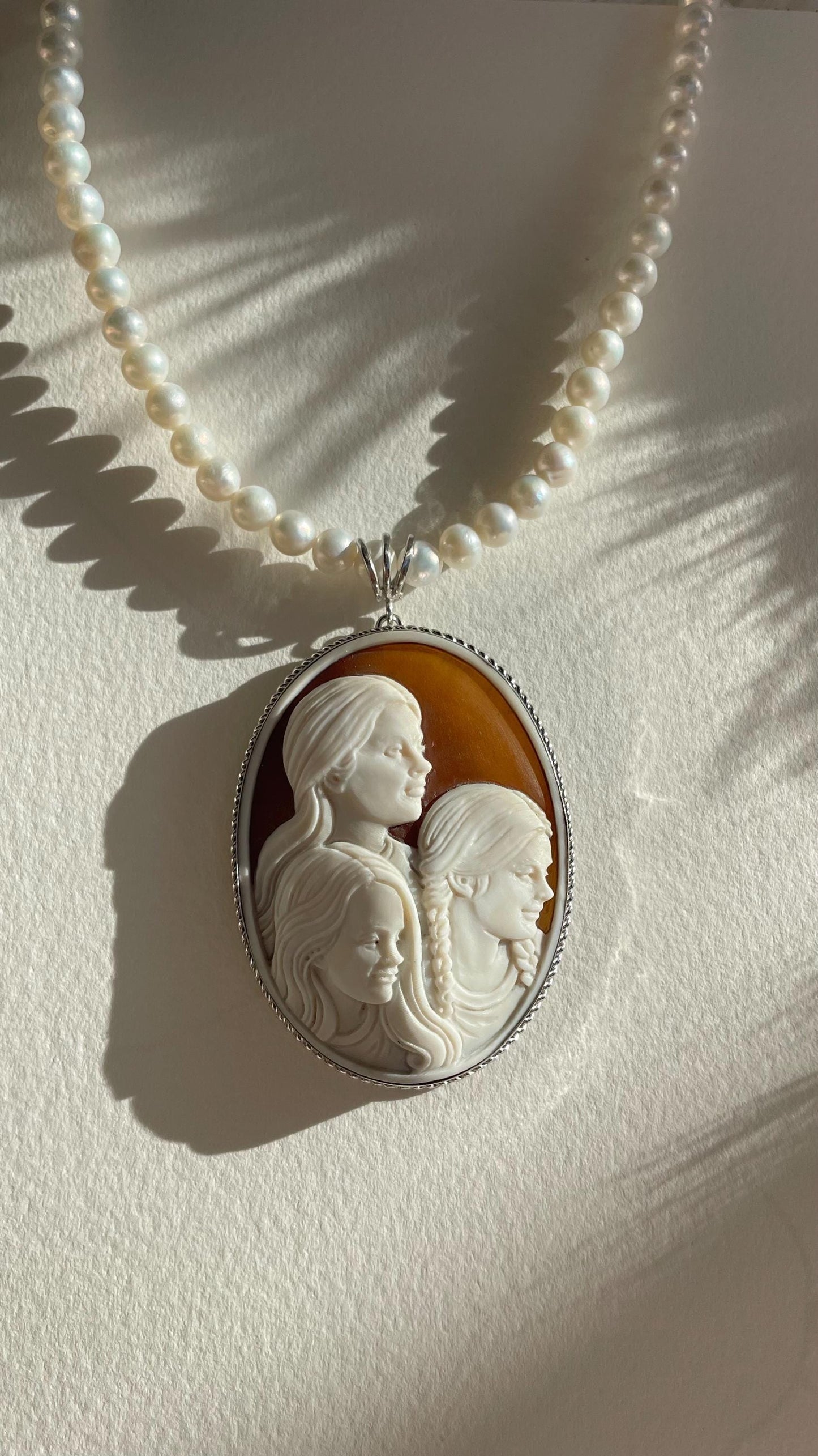 Custom Family Portrait Cameo Necklace, Handcrafted Italian Seashell Jewelry