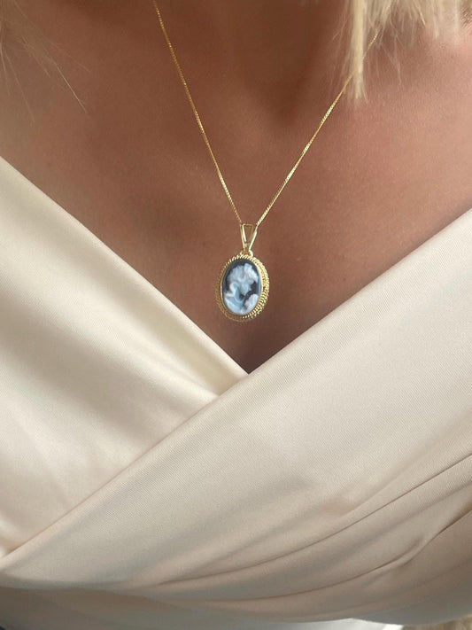 Mother & Child blue cameo necklace, 18k gold, silver sterling, made in Italy, gift for her, Virgin Mary, cameo necklace, jesus necklace, mom