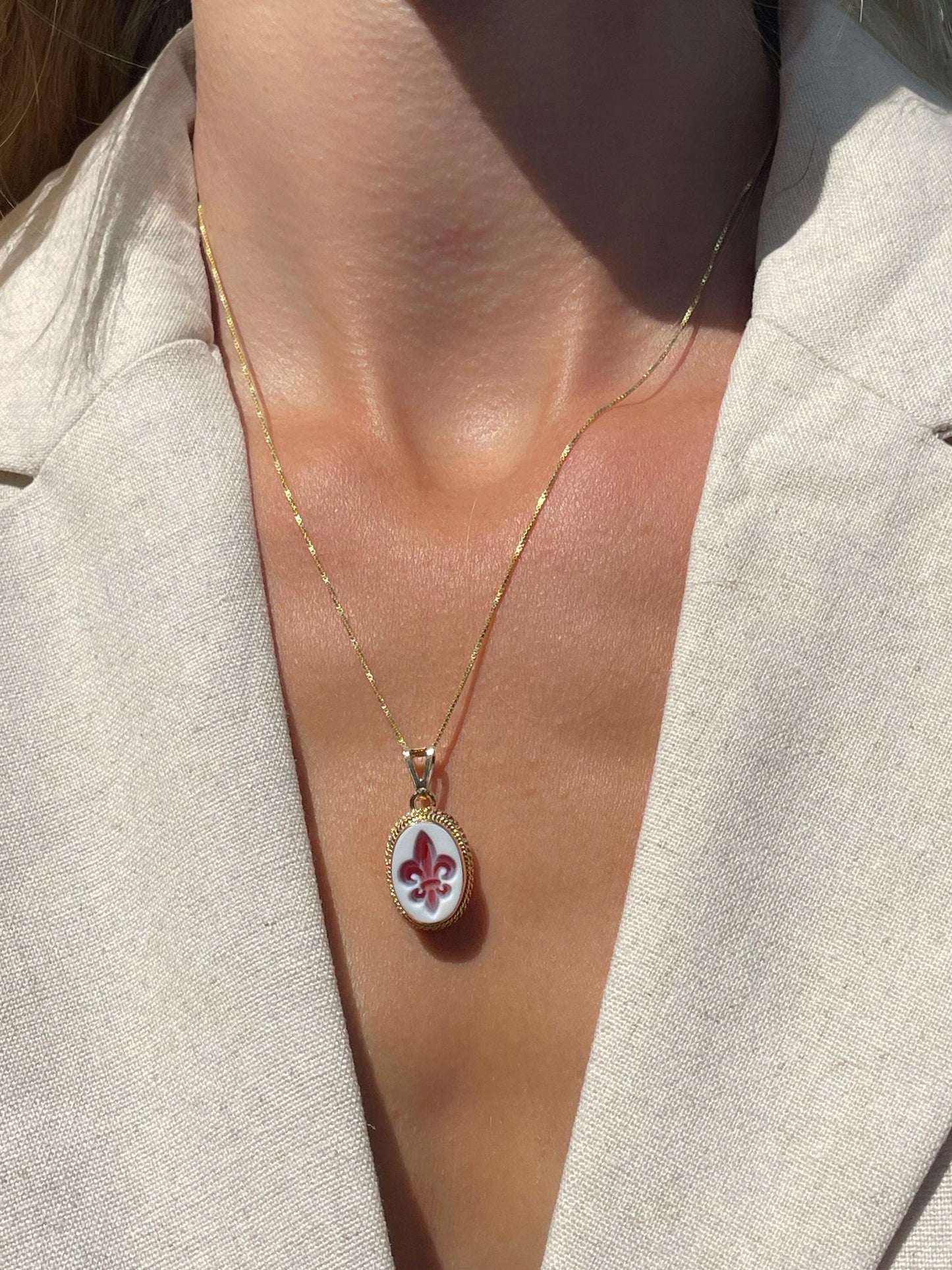 Fleur de Lis cameo necklace - red agate