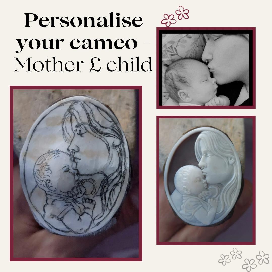 Custom Family Portrait Cameo Necklace, Handcrafted Italian Seashell Jewelry