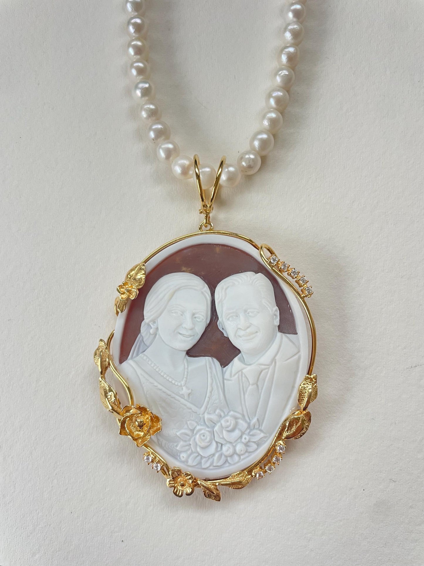 Personalized Portrait Cameo Necklace, Handmade Shell Jewelry, Made in Italy
