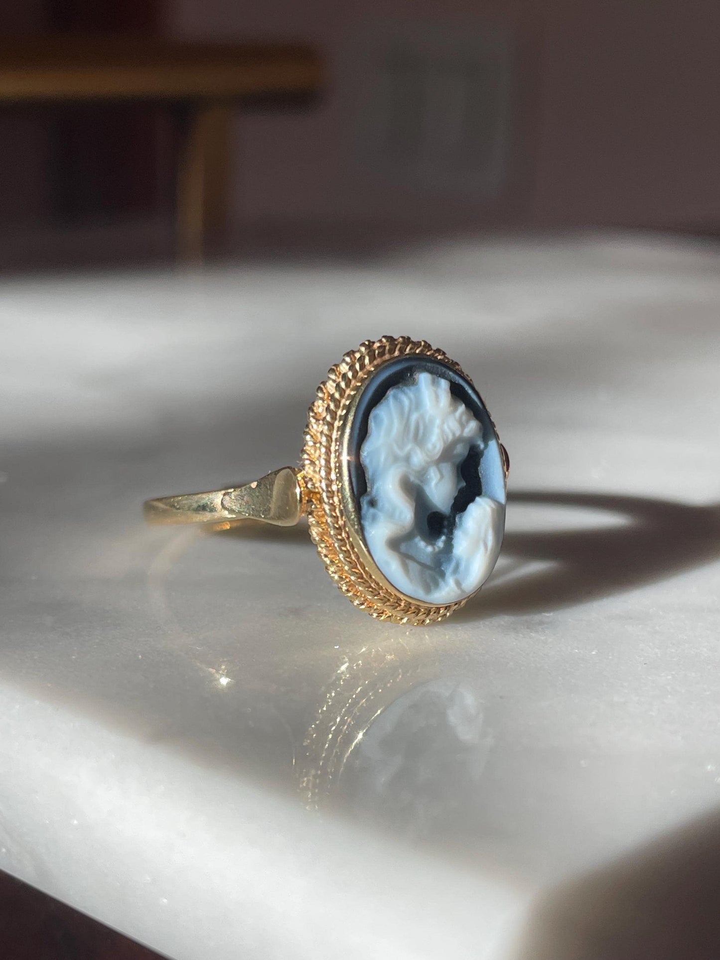 Mother & Child cameo ring, Blue cameo, adjustable ring, 18kt gold ring, gift for mom, ITALY, Jesus and Mary, baby Jesus ring, virgin Mary