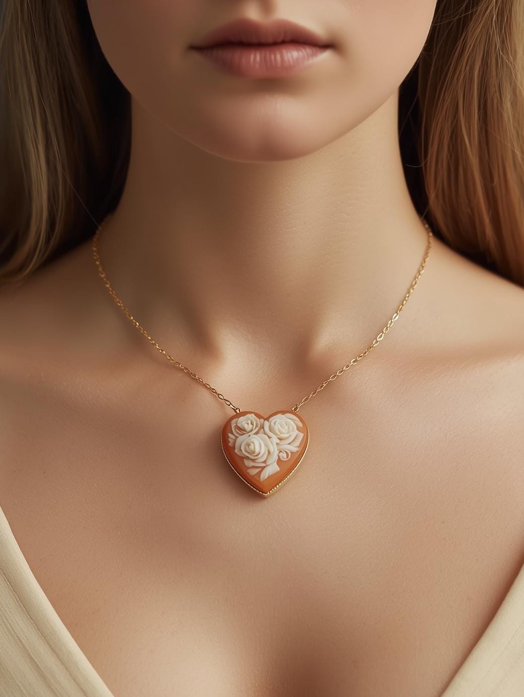 Heart cameo necklace - Roses
