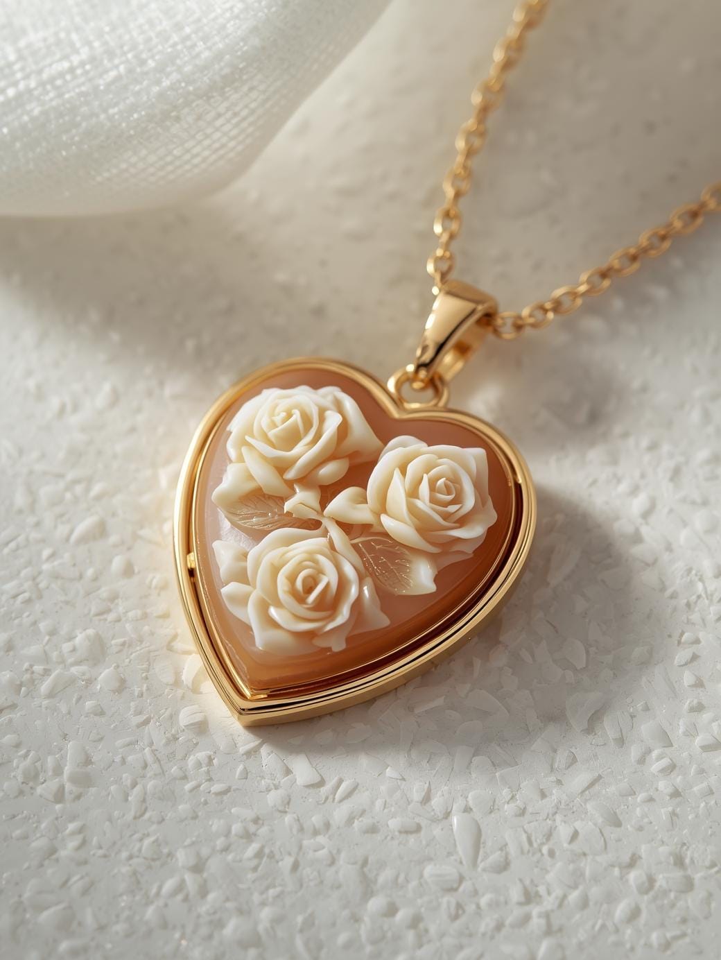 Heart cameo necklace - Roses