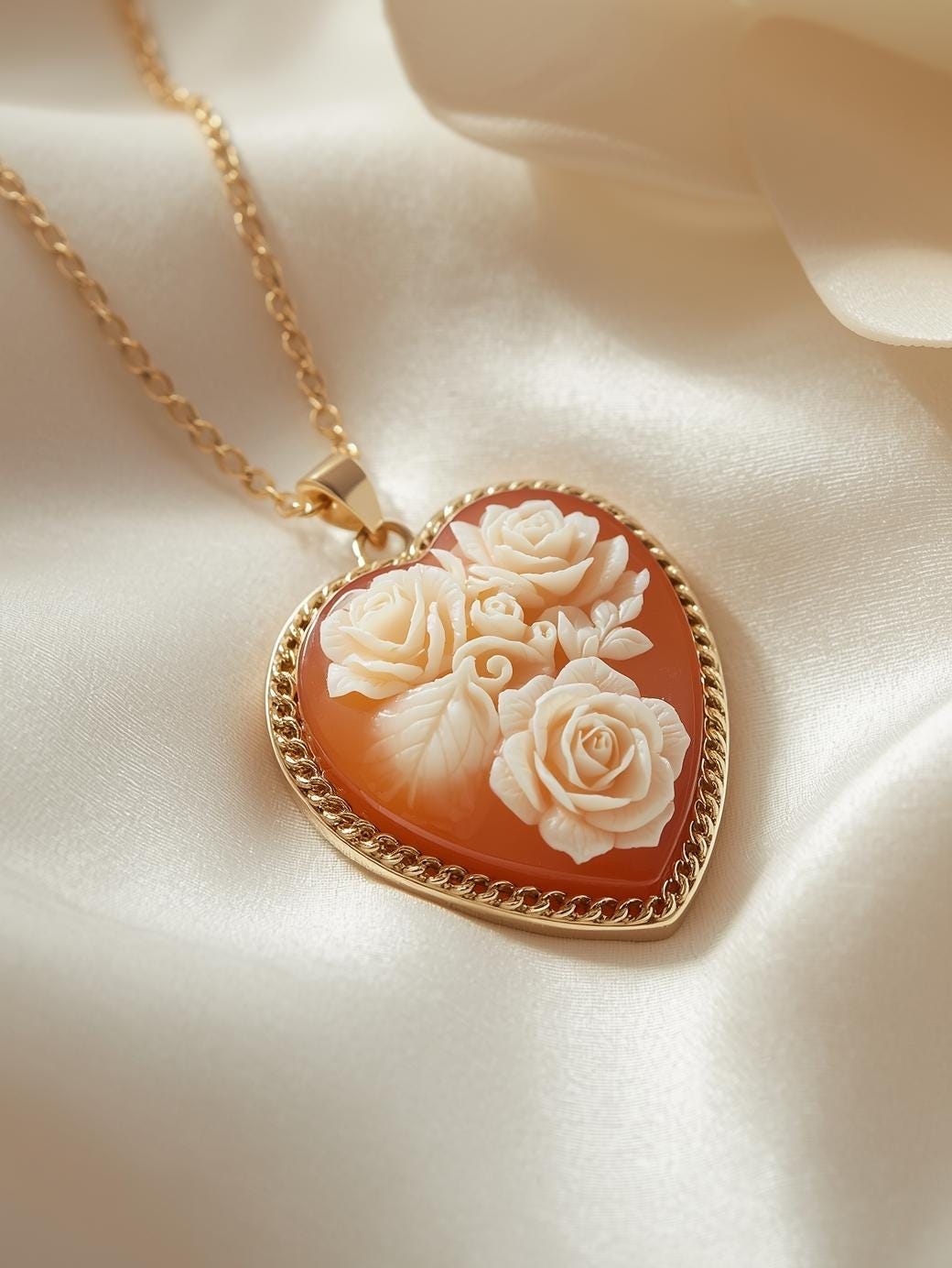Heart cameo necklace with flowers